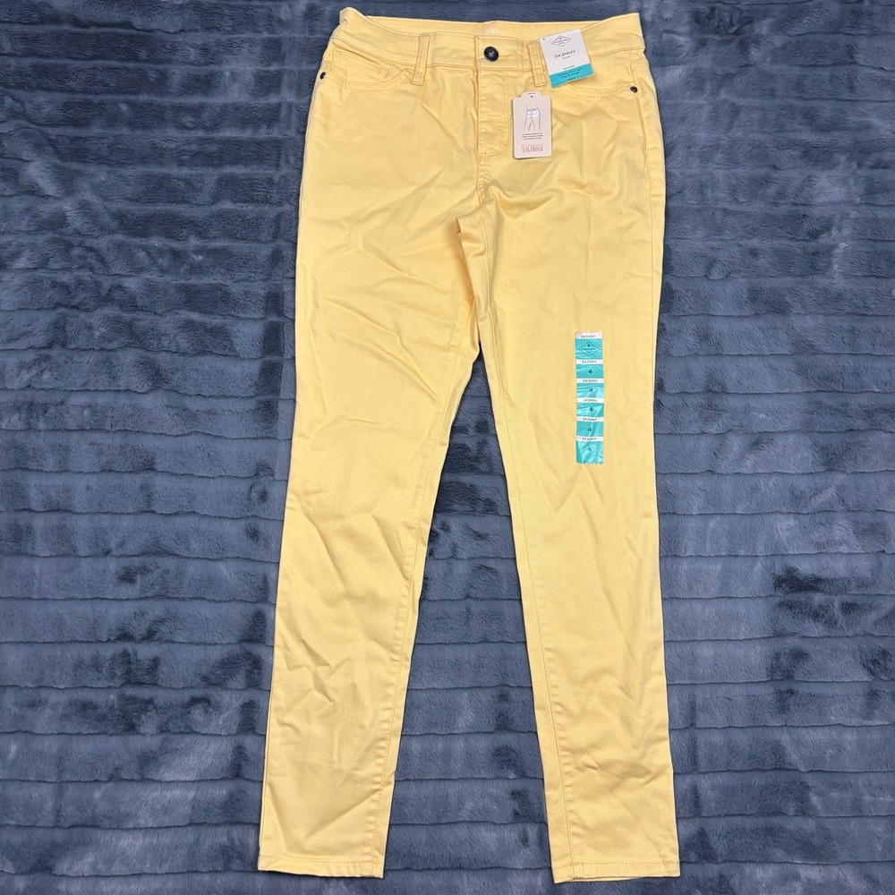 St Johns Bay Secretly Slender Skinny Jeans Yellow Mid Rise Size 4 NWT